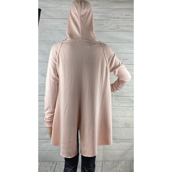 Lemón Hooded Sweater Small Pink Oversized Split Back Thin Knit Cashmere Blend - Picture 9 of 12